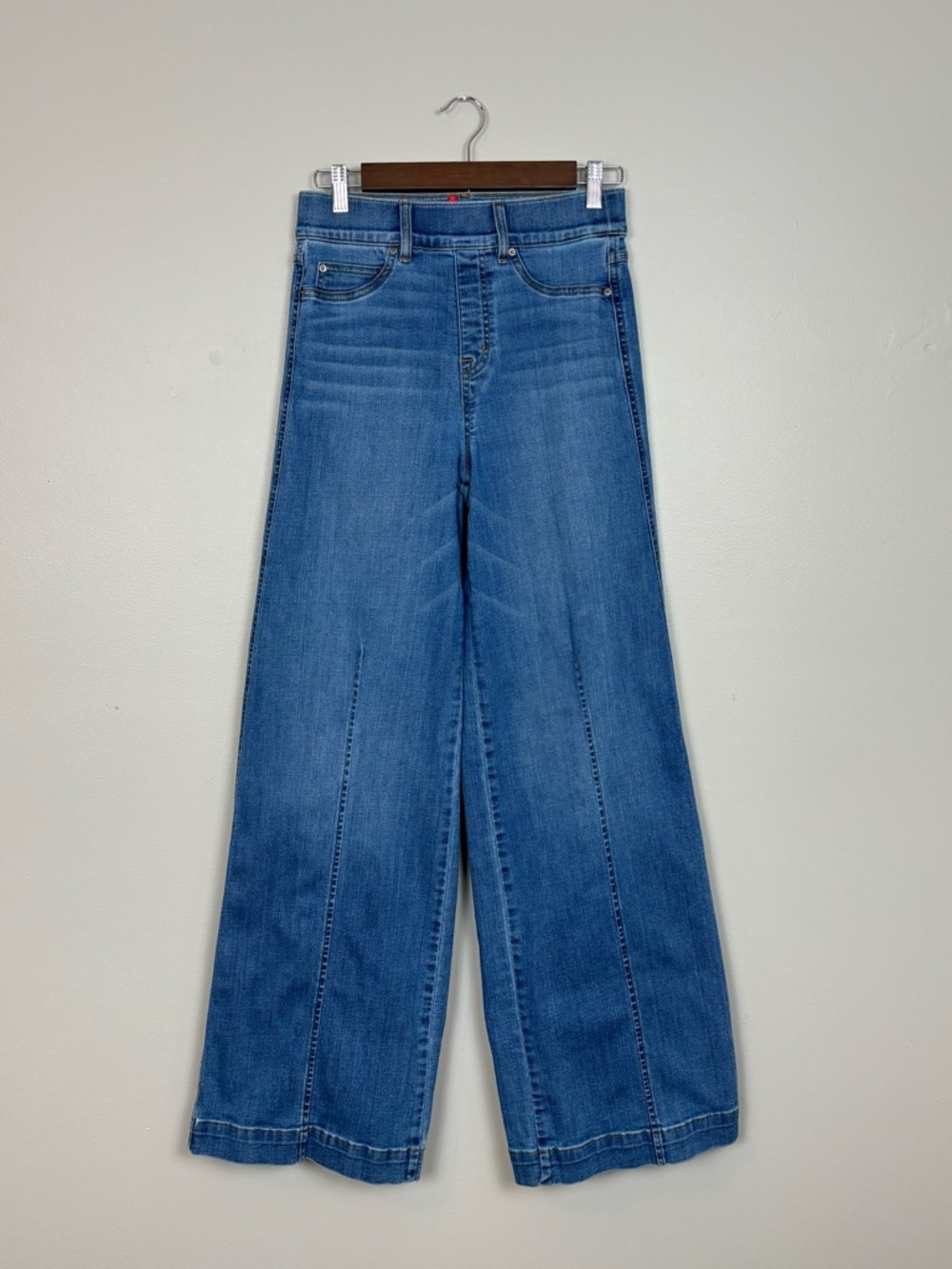 Spanx‎ Jeans Womens Small Vintage Indigo Seamed Front Wide Leg Stretch Denim
